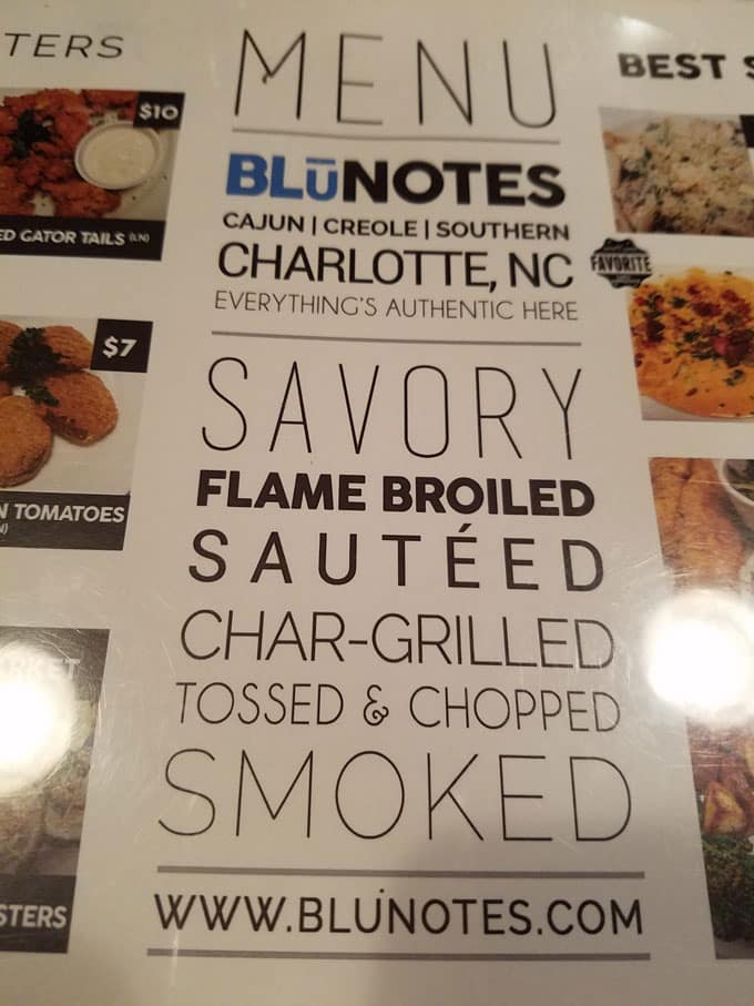 bluenotes of charlotte "charlotte, nc" menu