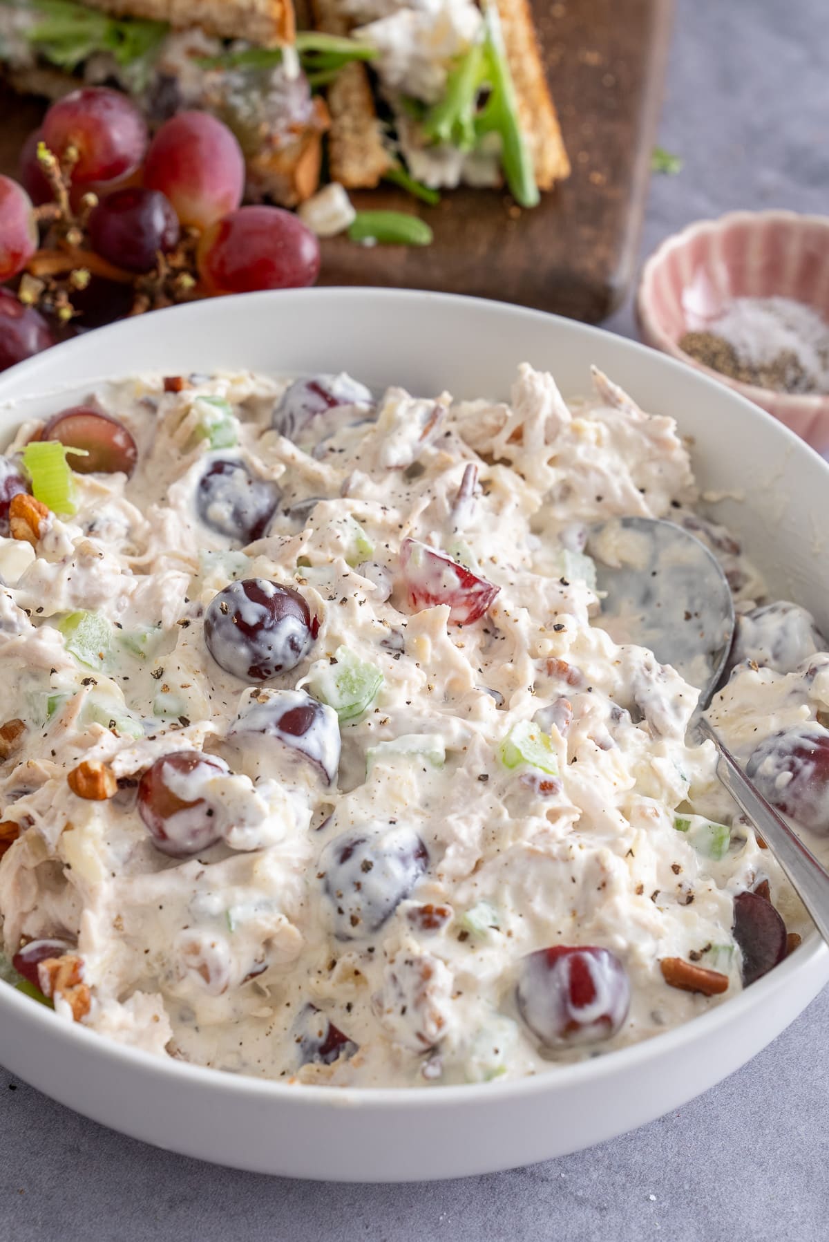 fruity chicken salad in a bowl