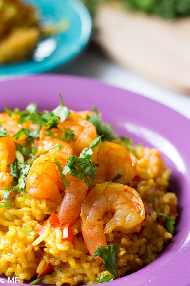 pressure cooker shrimp paella on a plate