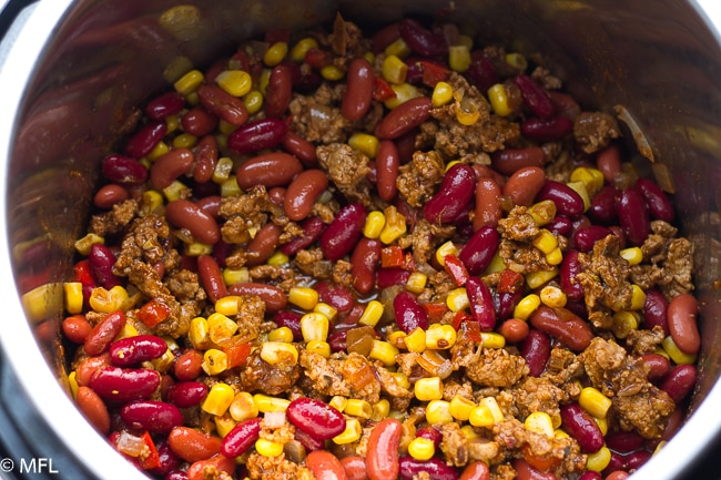 pressure cooker turkey chili ingredients in insert