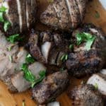 jerk pork on wood background