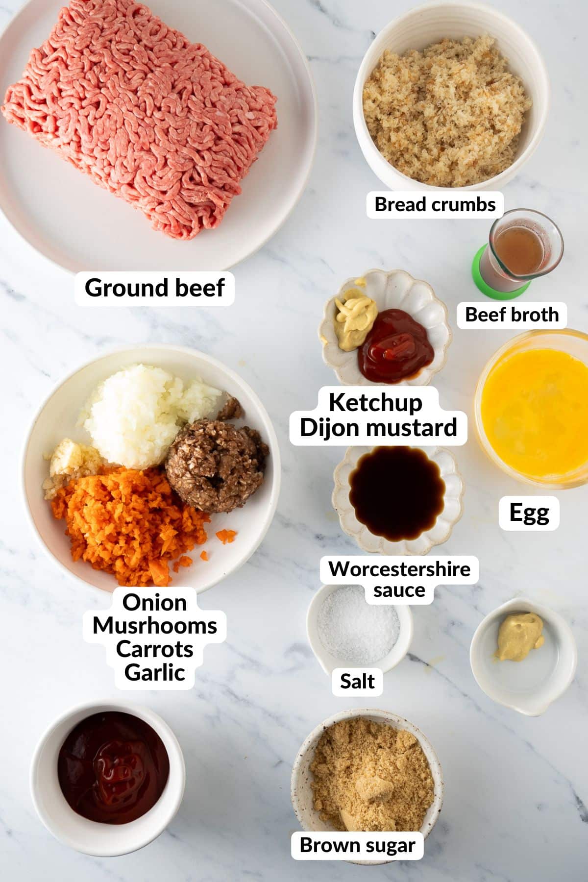 ingredients with labels for air fryer meatloaf