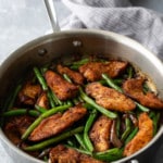 chicken and green bean stir fry in pan