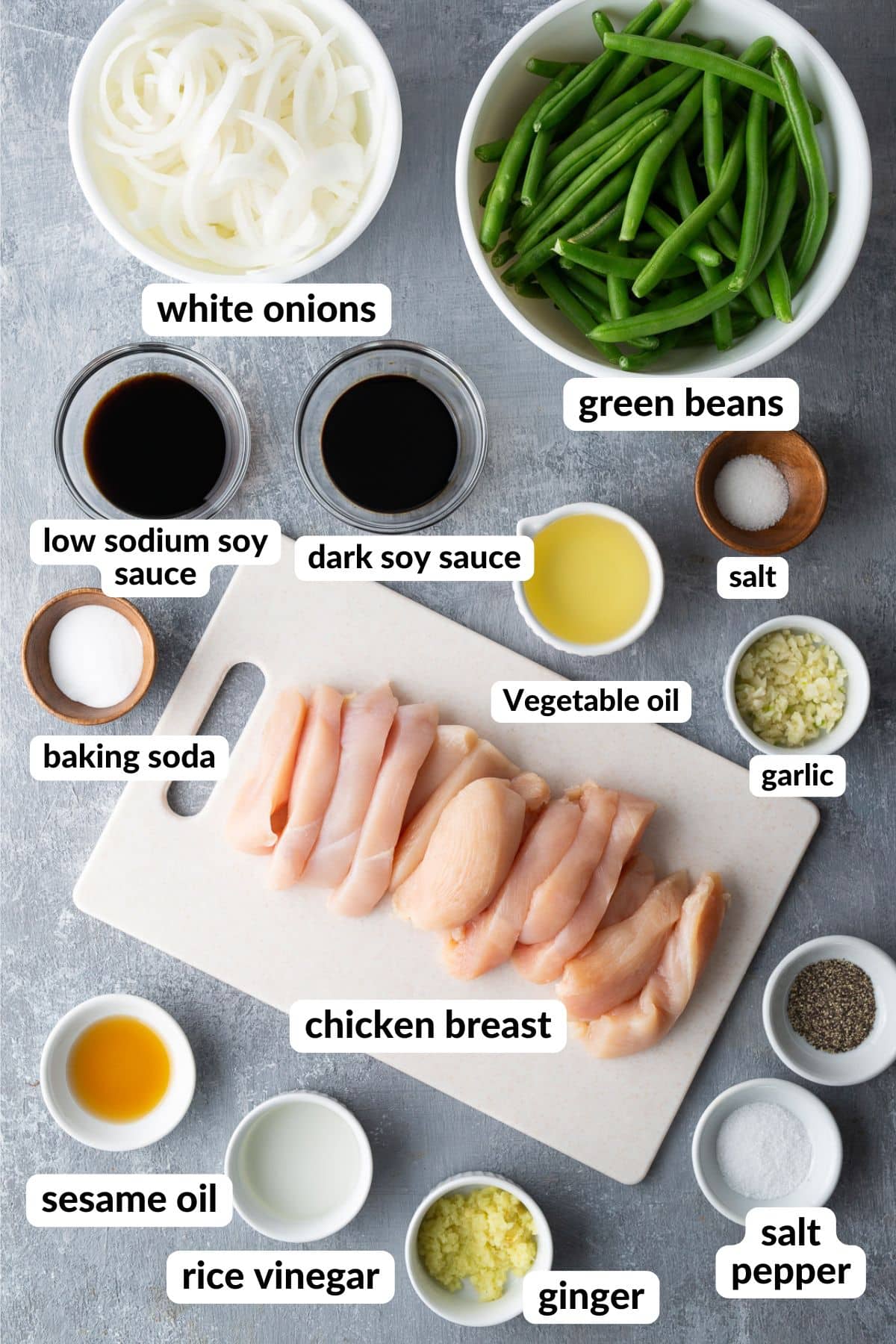 ingredients for green bean stir fry on table