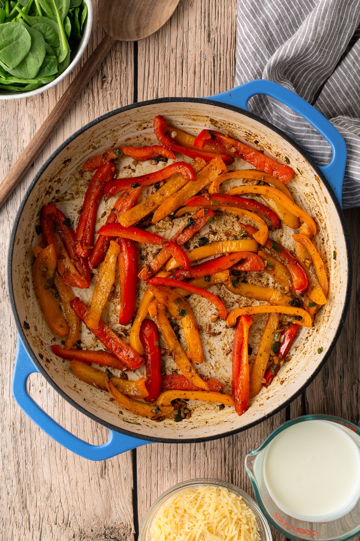 sauteed peppers in the skillet