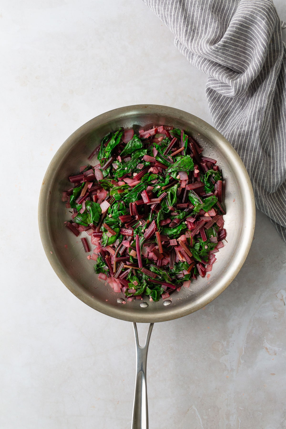 sauteed beet greens in skillet