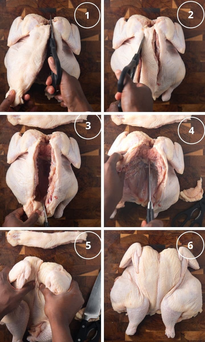 collage of chicken being butterflied