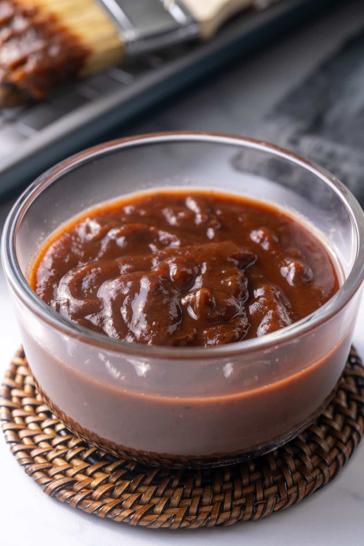 Jerk bbq sauce in glass bowl