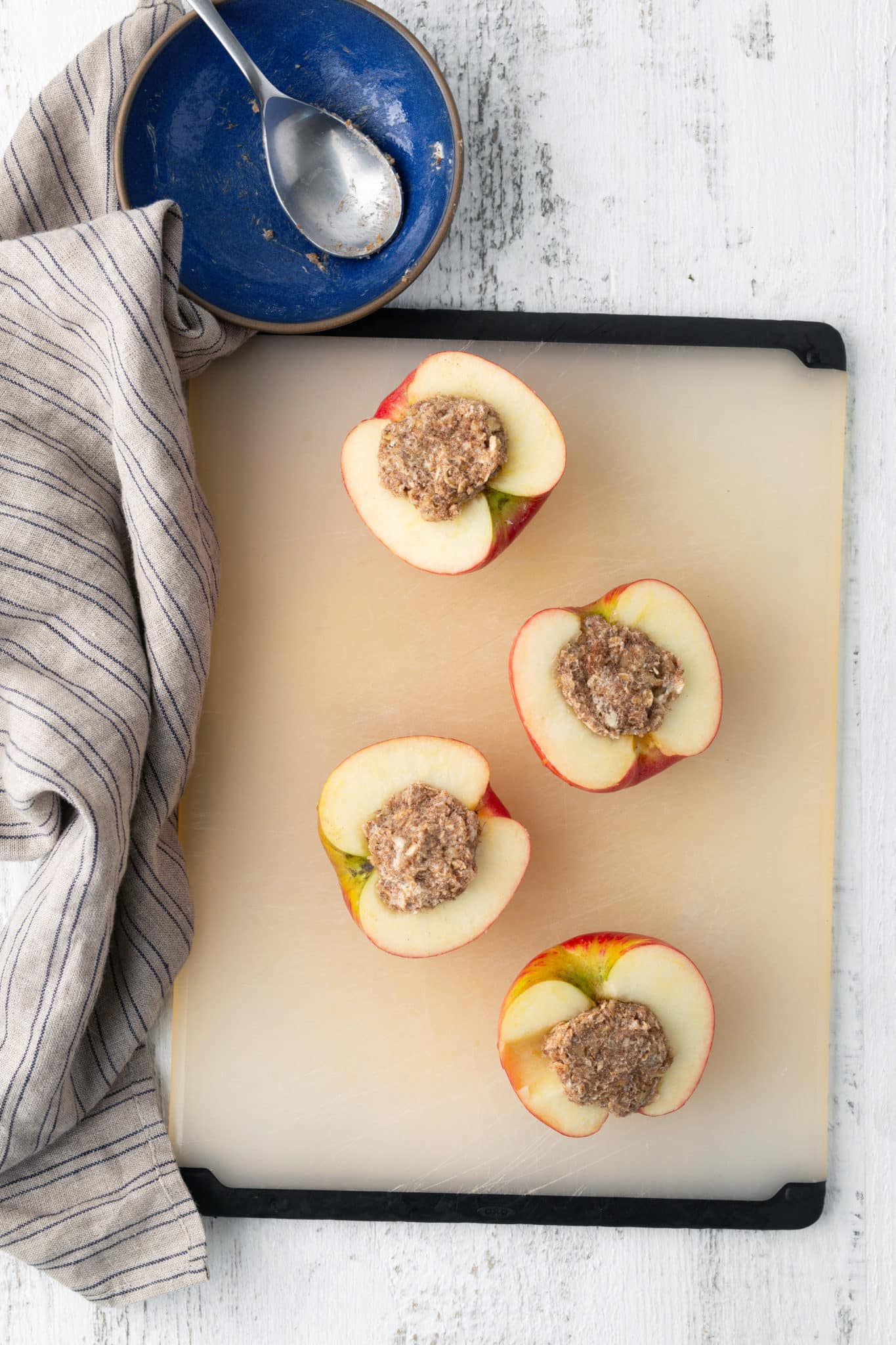 filling placed inside cored apples