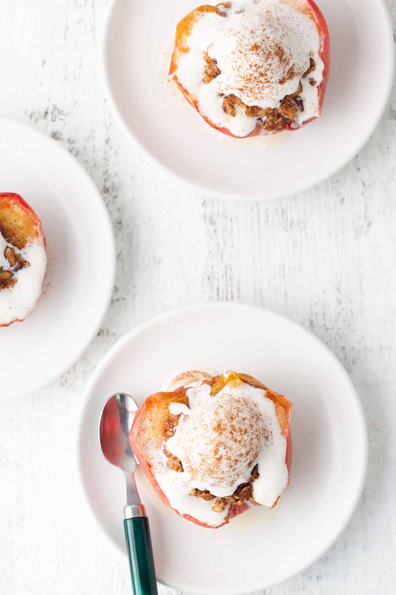 air fryer apples from above with ice cream on top