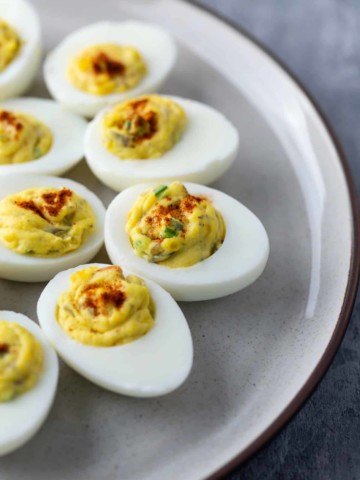 deviled eggs on white plate