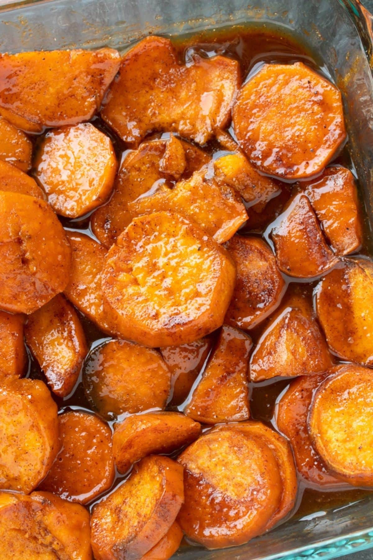 candied sweet potatoes in baking dish