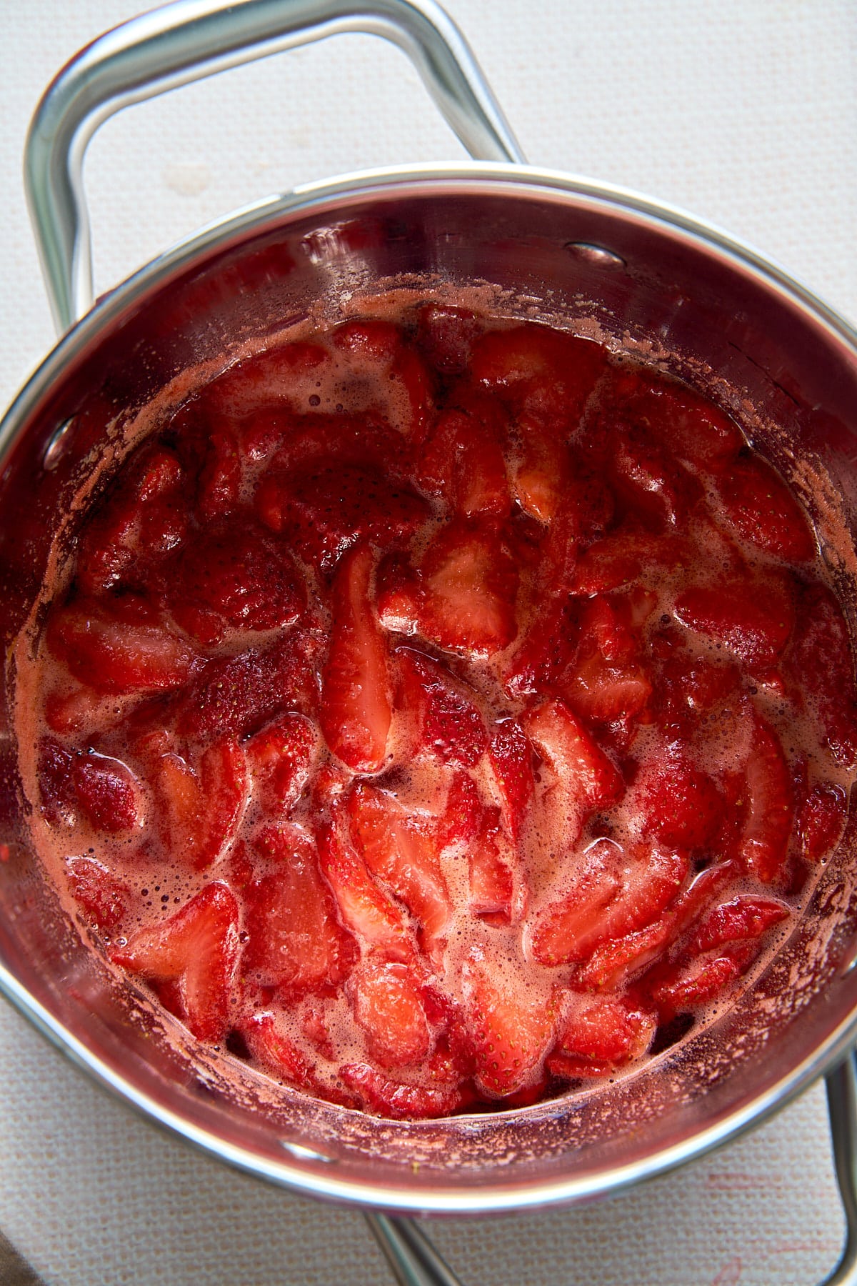 thickened compote in saucepan