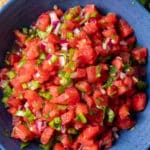 watermelon salsa in blue bowl