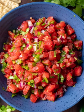 watermelon salsa in blue bowl