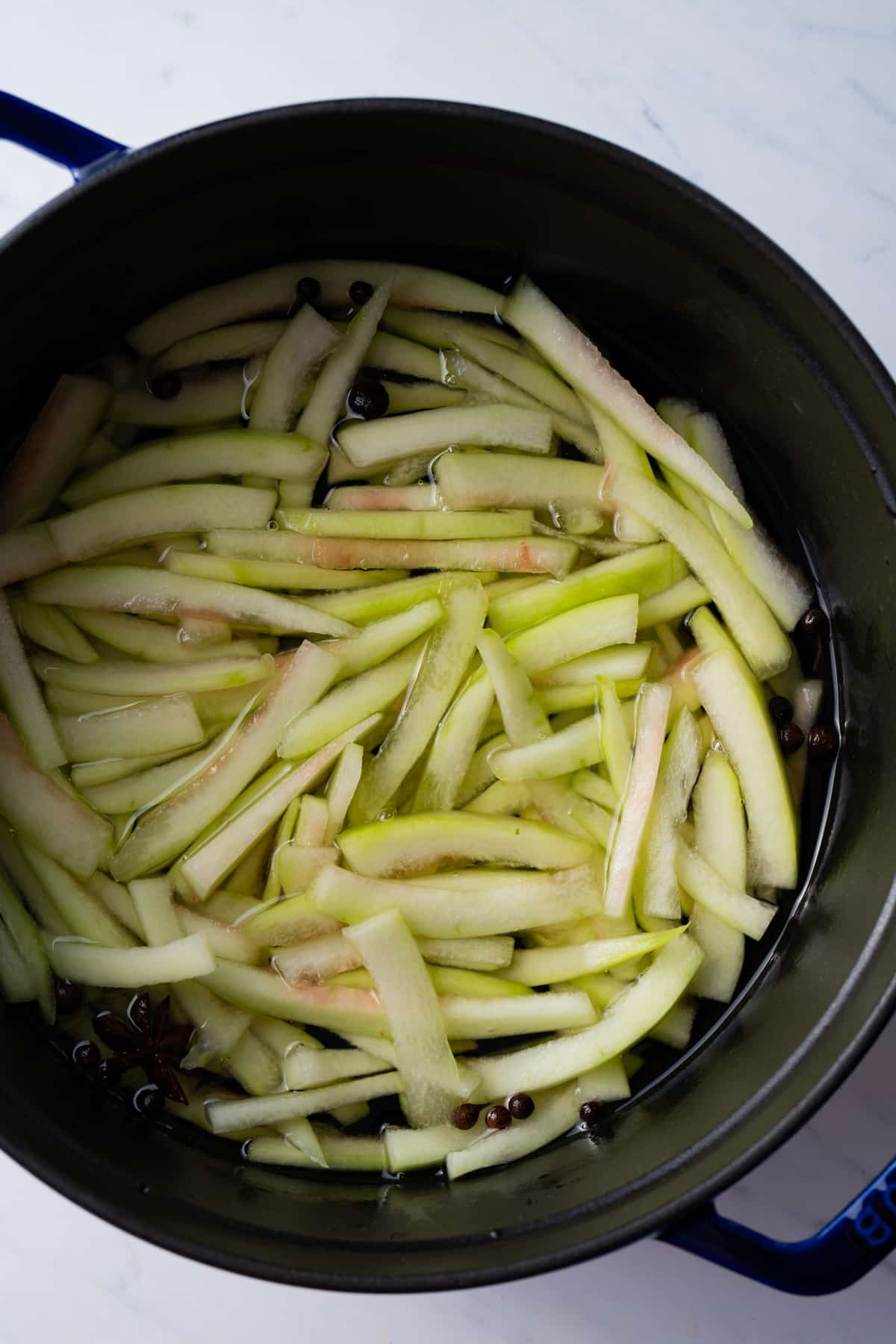 watermelon rinds in brine before simmering