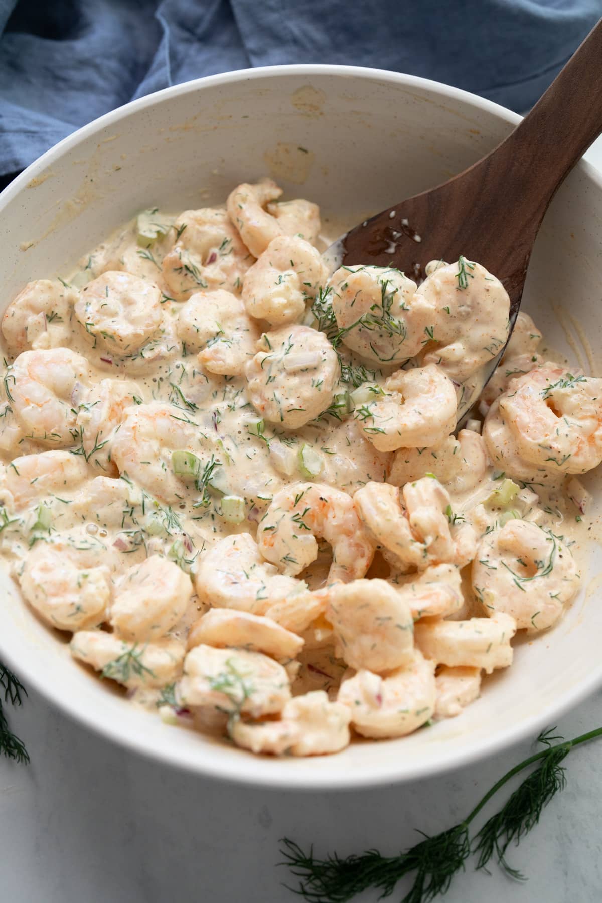 shrimp salad in bowl mixed