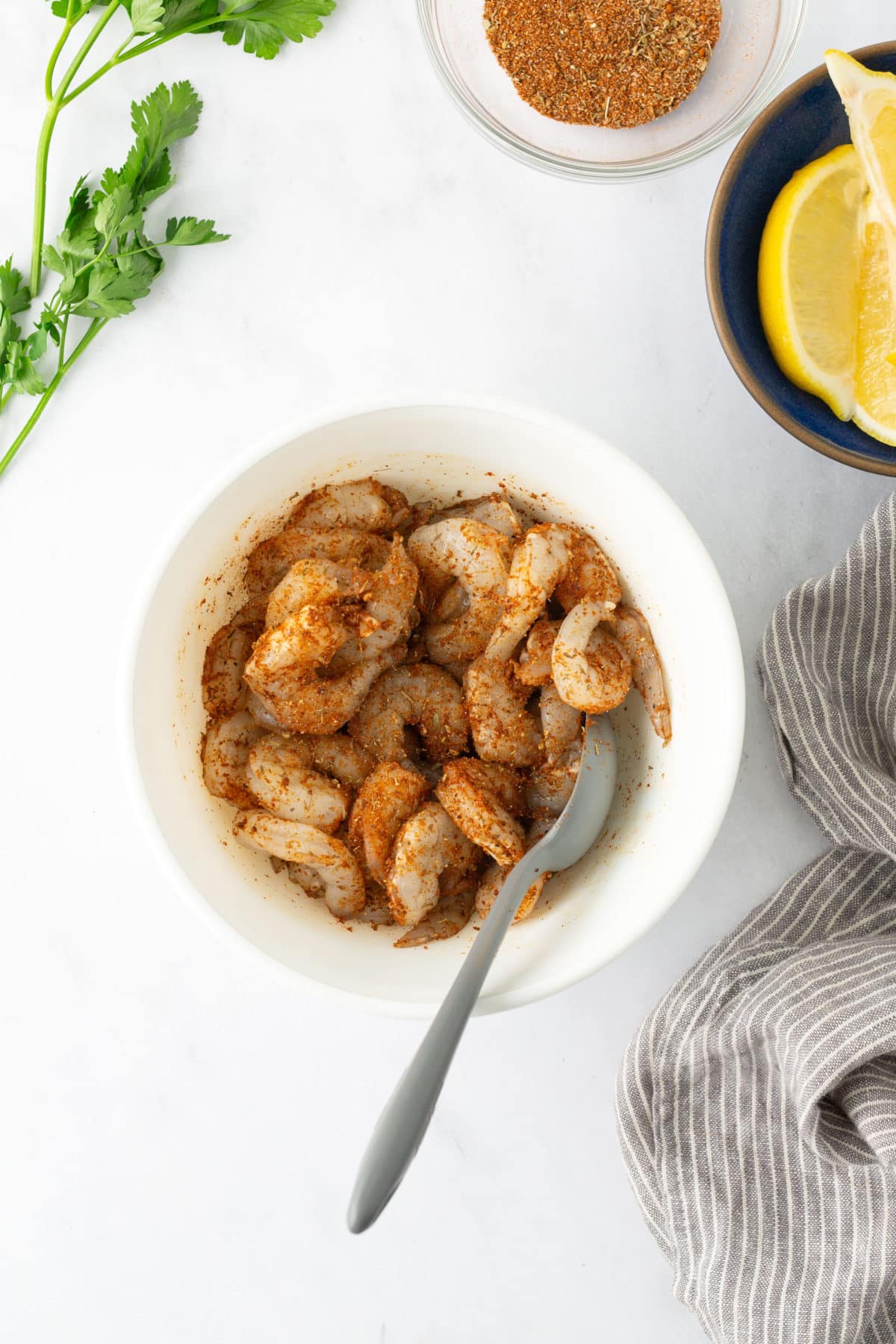 shrimp in bowl with spoon