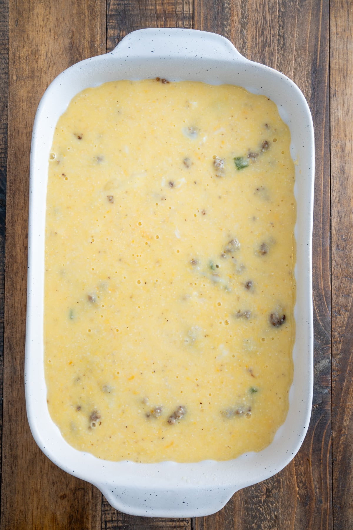 grits casserole in casserole dish before baking