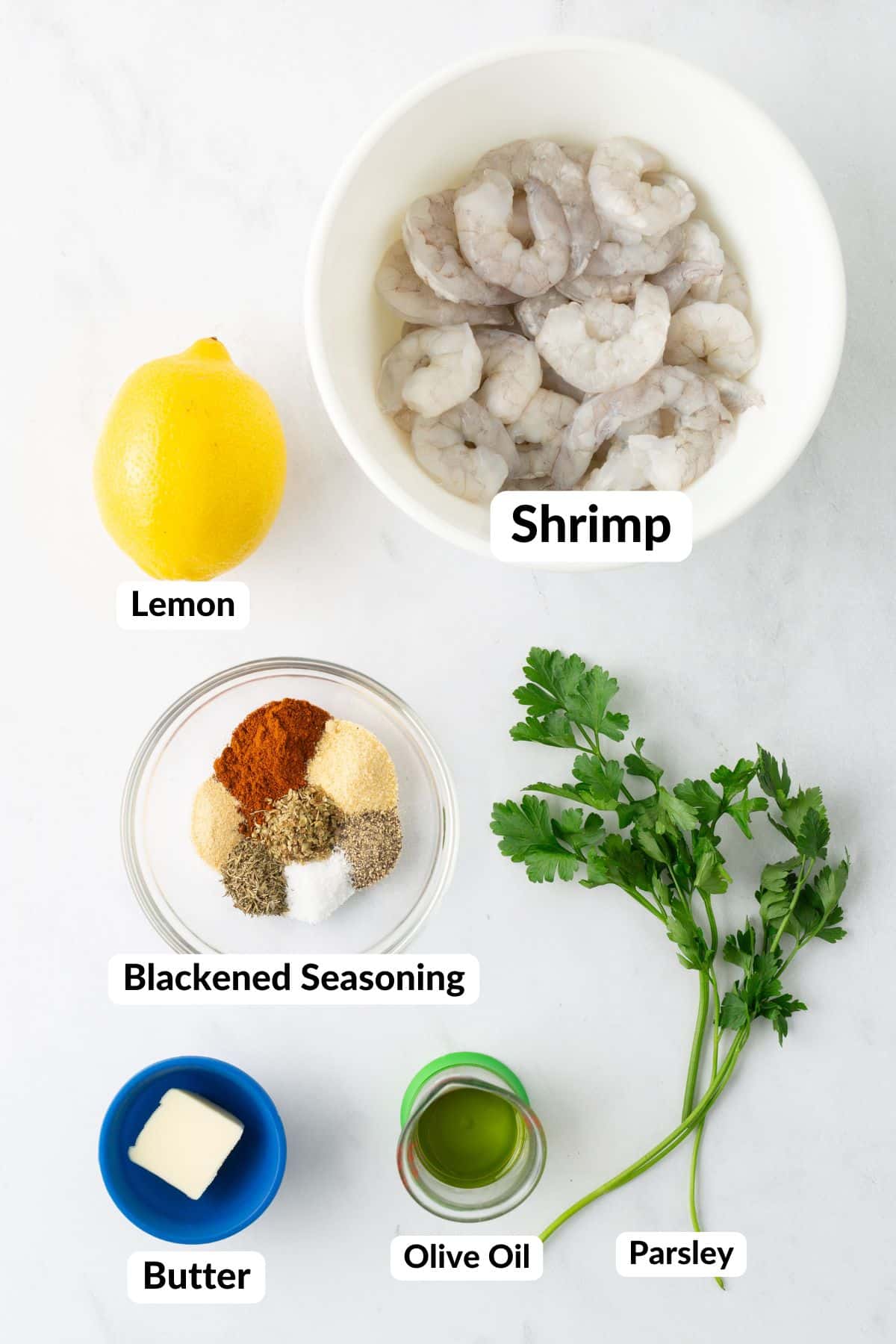 ingredients for blackened shrimp with labels