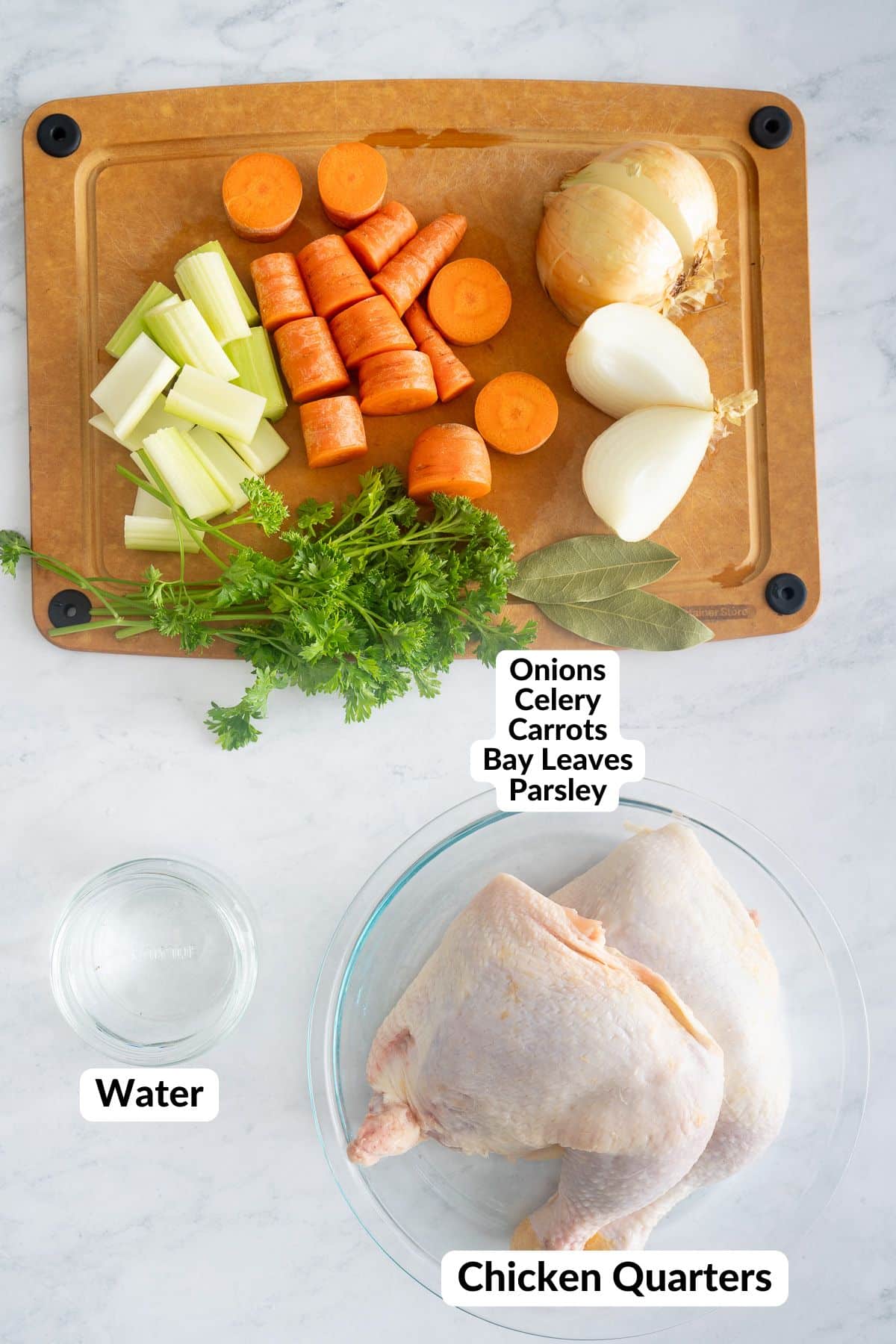 ingredients for slow cooker chicken broth on table