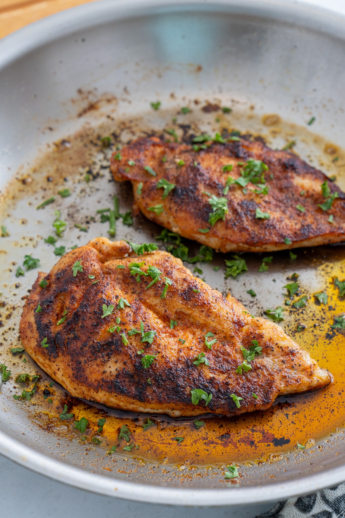 pan seared chicken breast in skillet