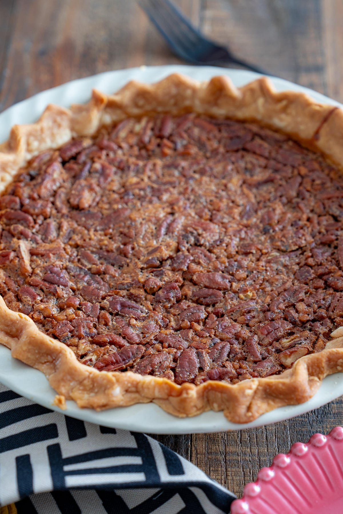 pecan pie from side angle