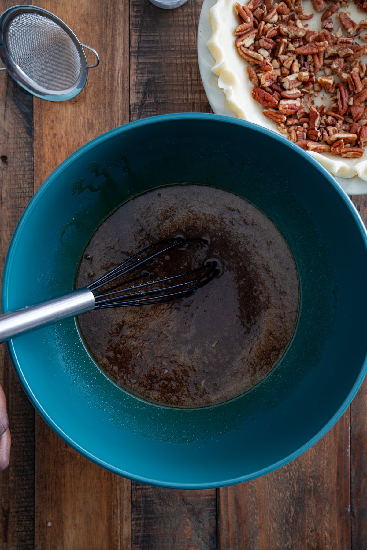 pecan pie filling ingredients in bowl