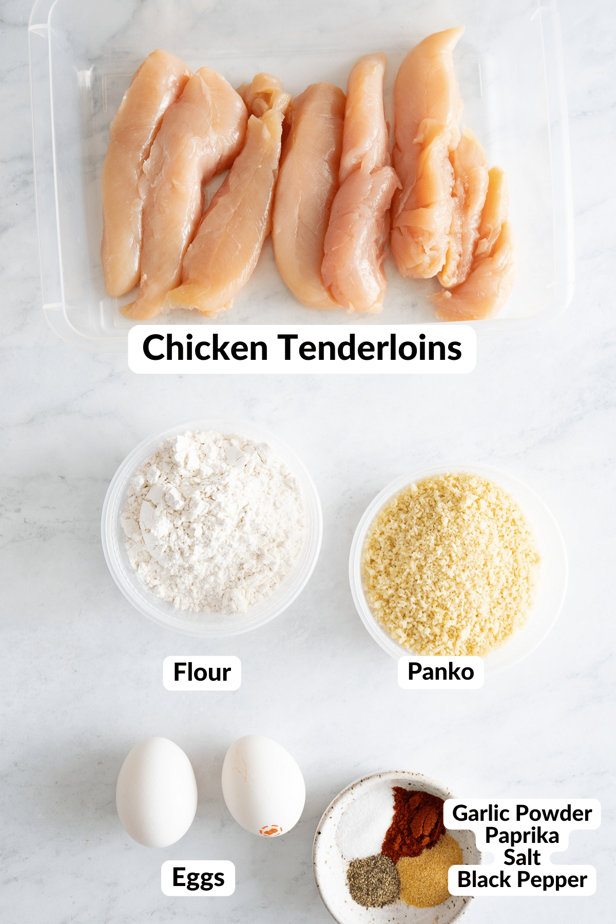 ingredients for air fryer chicken tenders laid out