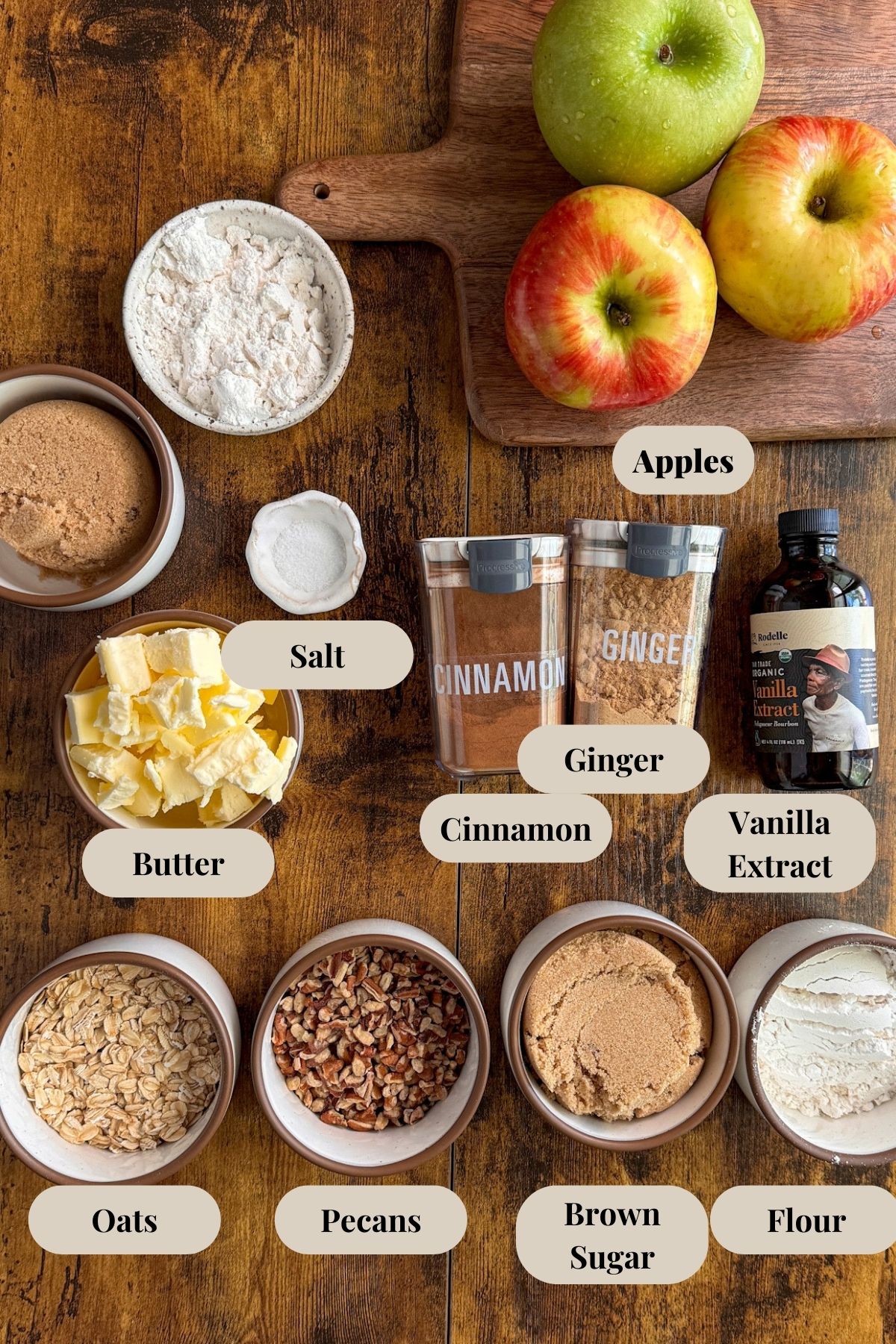 ingredients for apple crisp on table