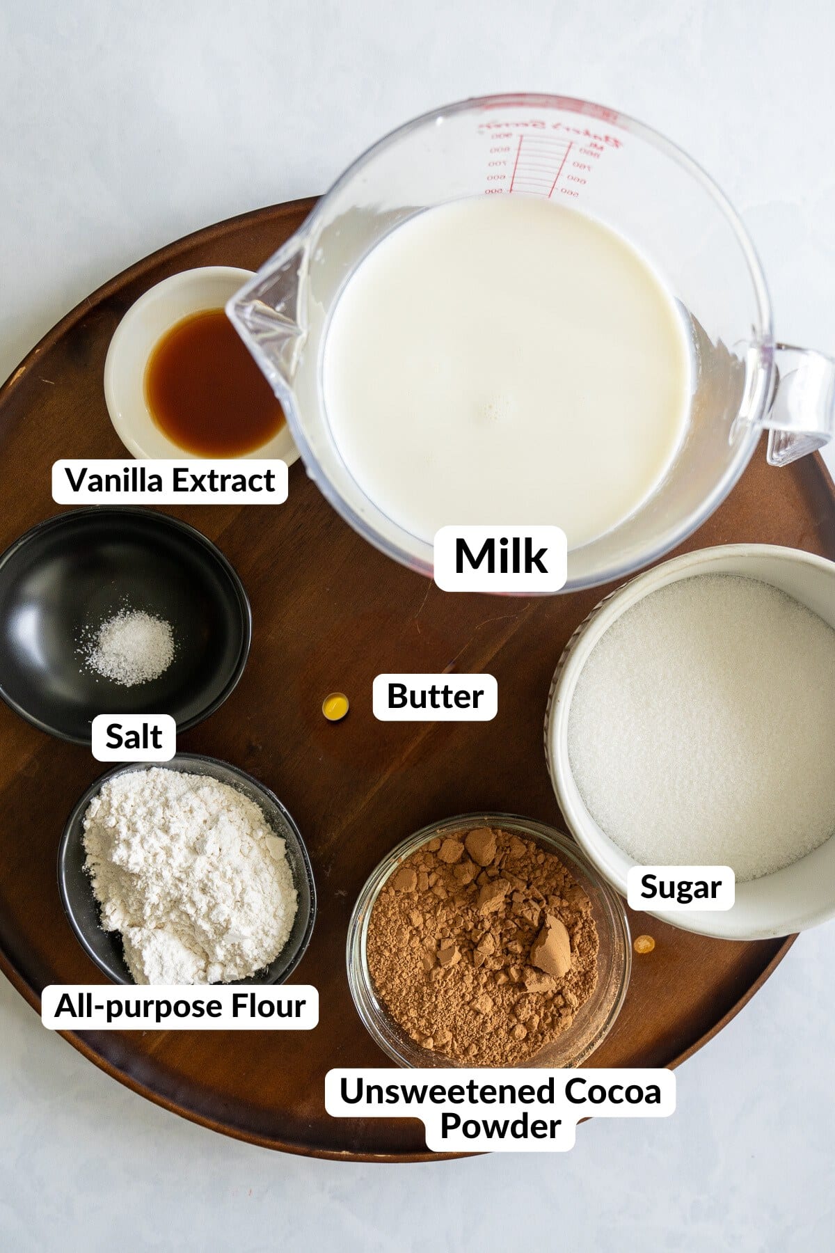 ingredients for chocolate gravy with labels