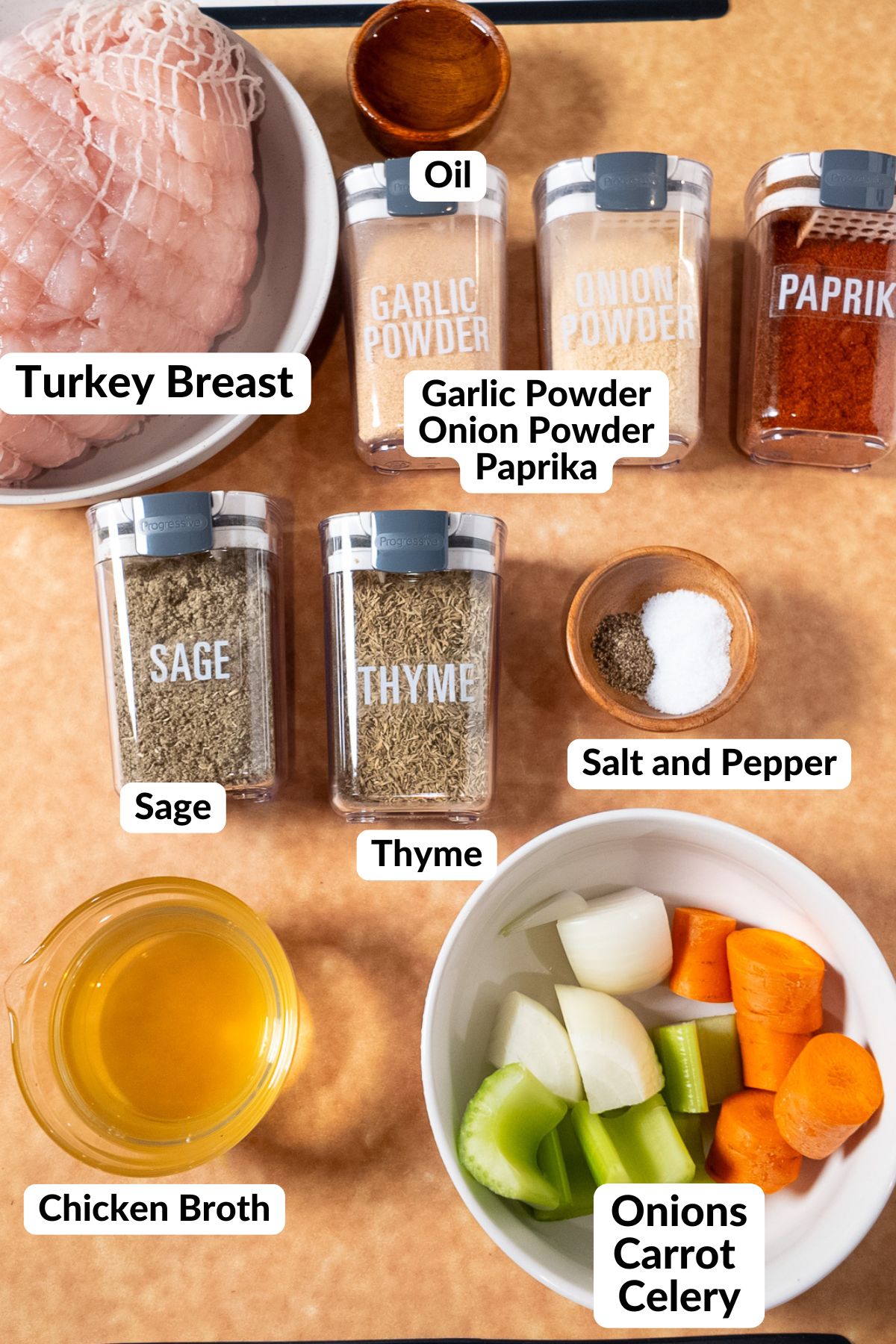 ingredients for turkey breast on cutting board