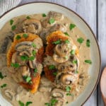 cream of mushroom chicken on plate from overhead