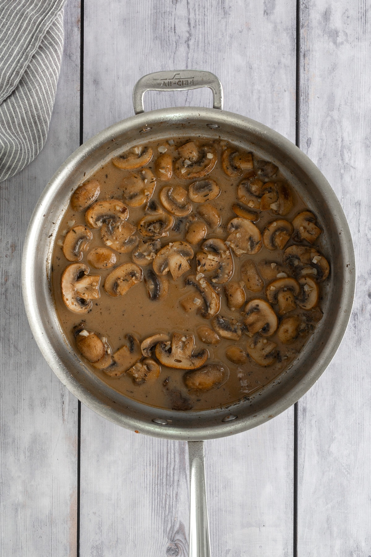 the mushroom sauce in the skillet