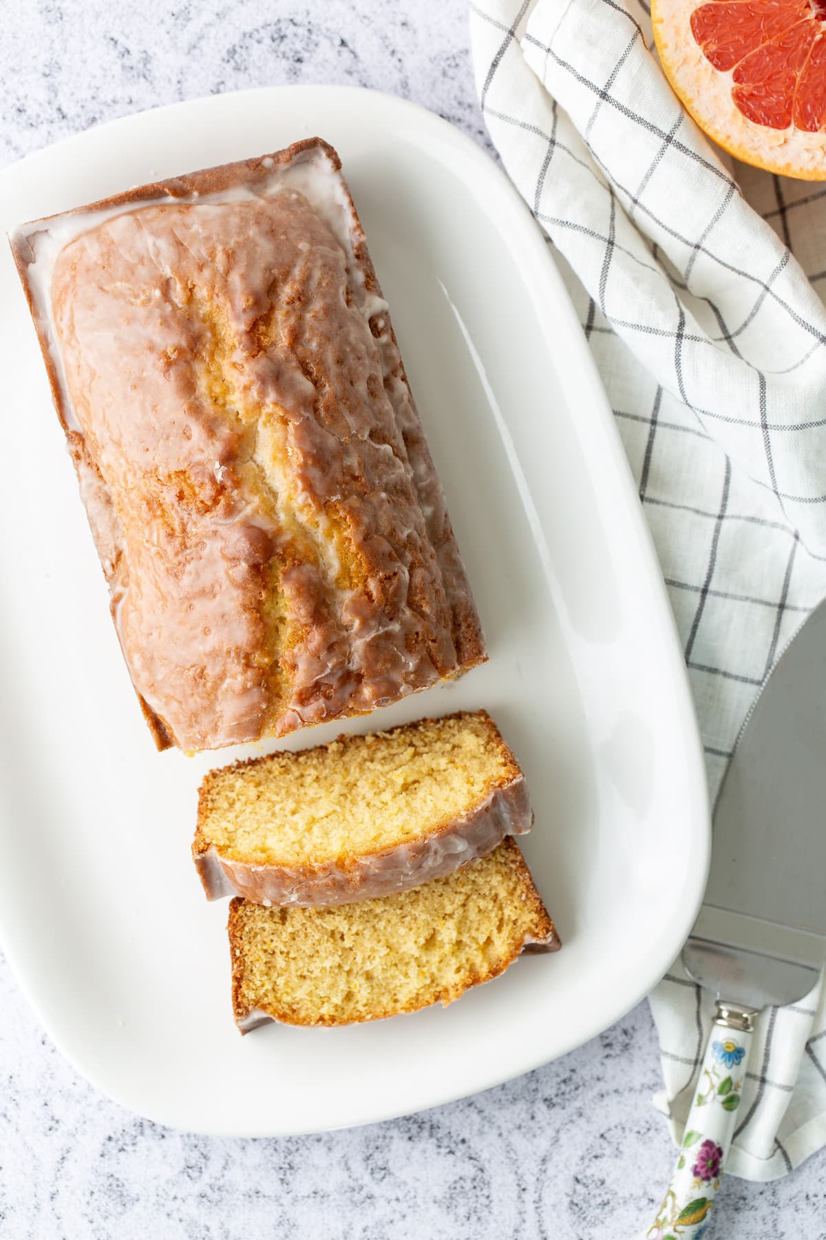 grapefruit cake sliced in two