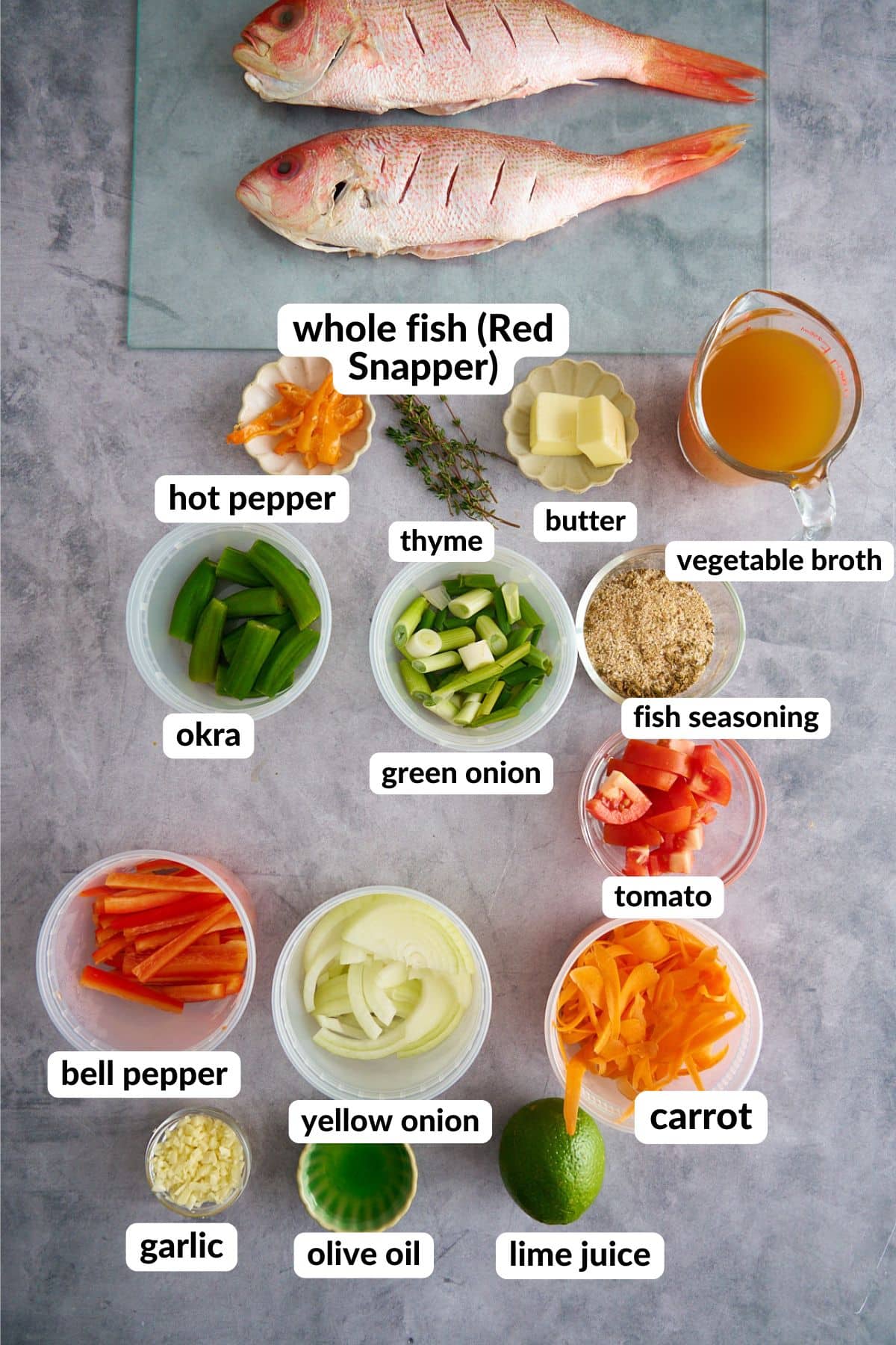 ingredients for steamed fish on table