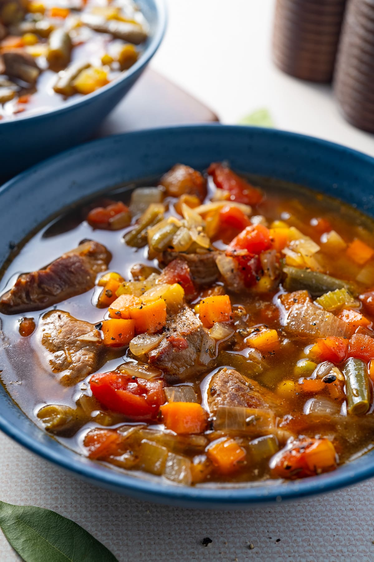 vegetable beef soup in bowl