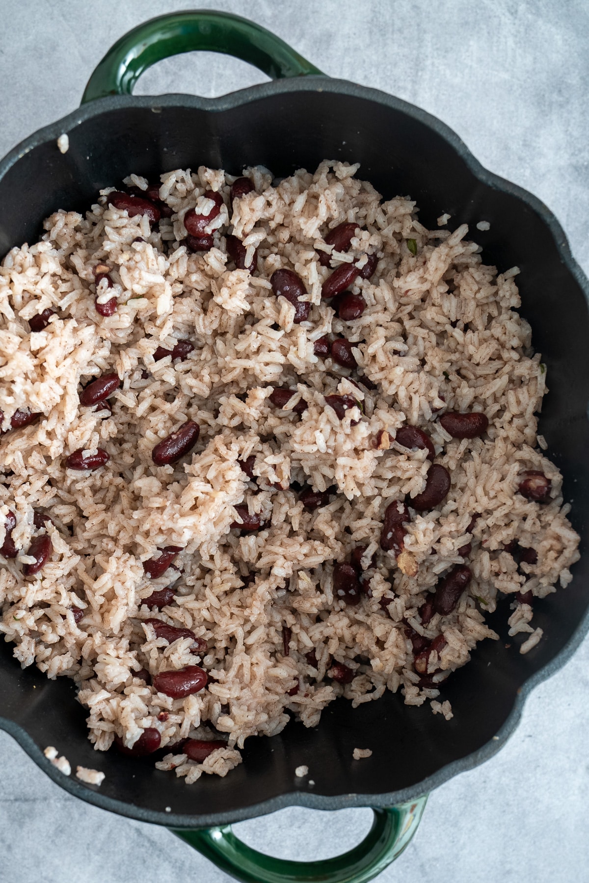 cooked rice and peas in pot