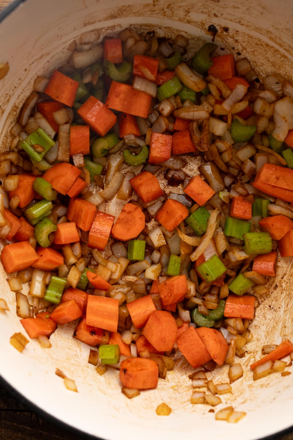 vegetables in pot cookes and softened