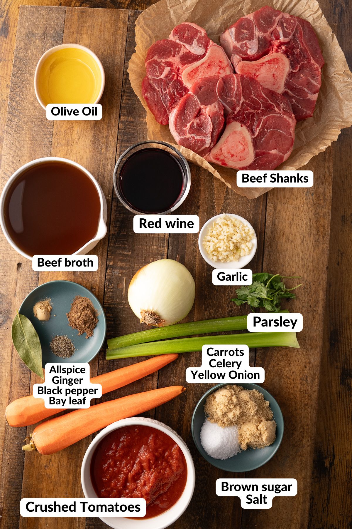 ingredients for braised beef shanks on table