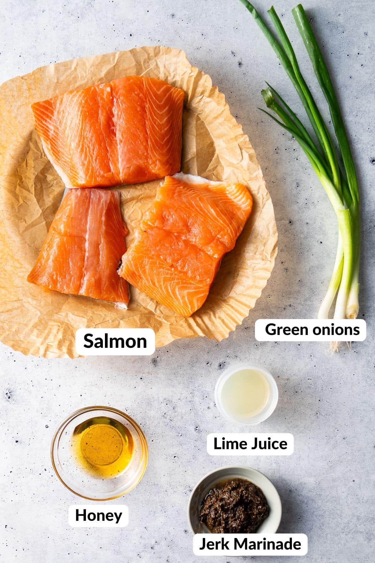 ingredients for jerk salmon on table