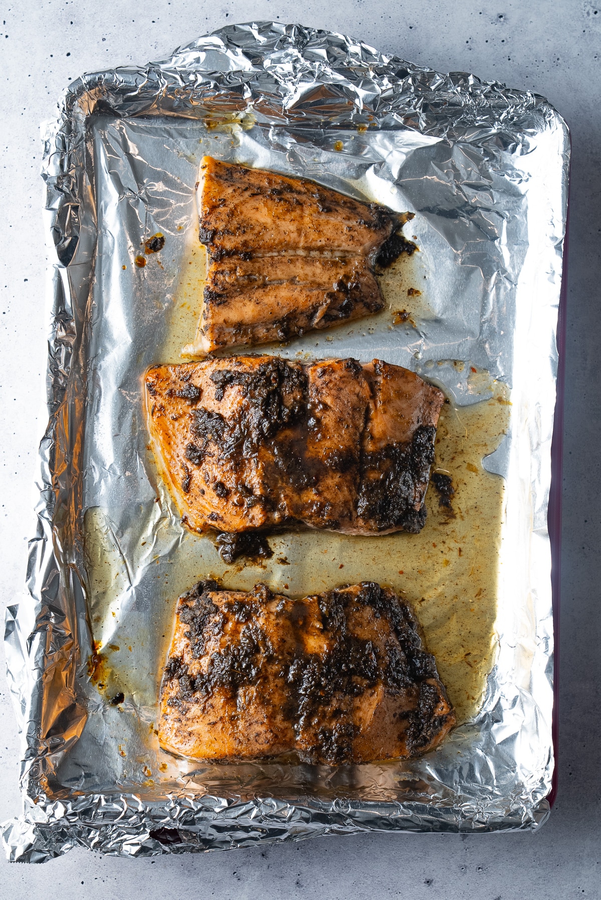 cooked salmon with glaze on top