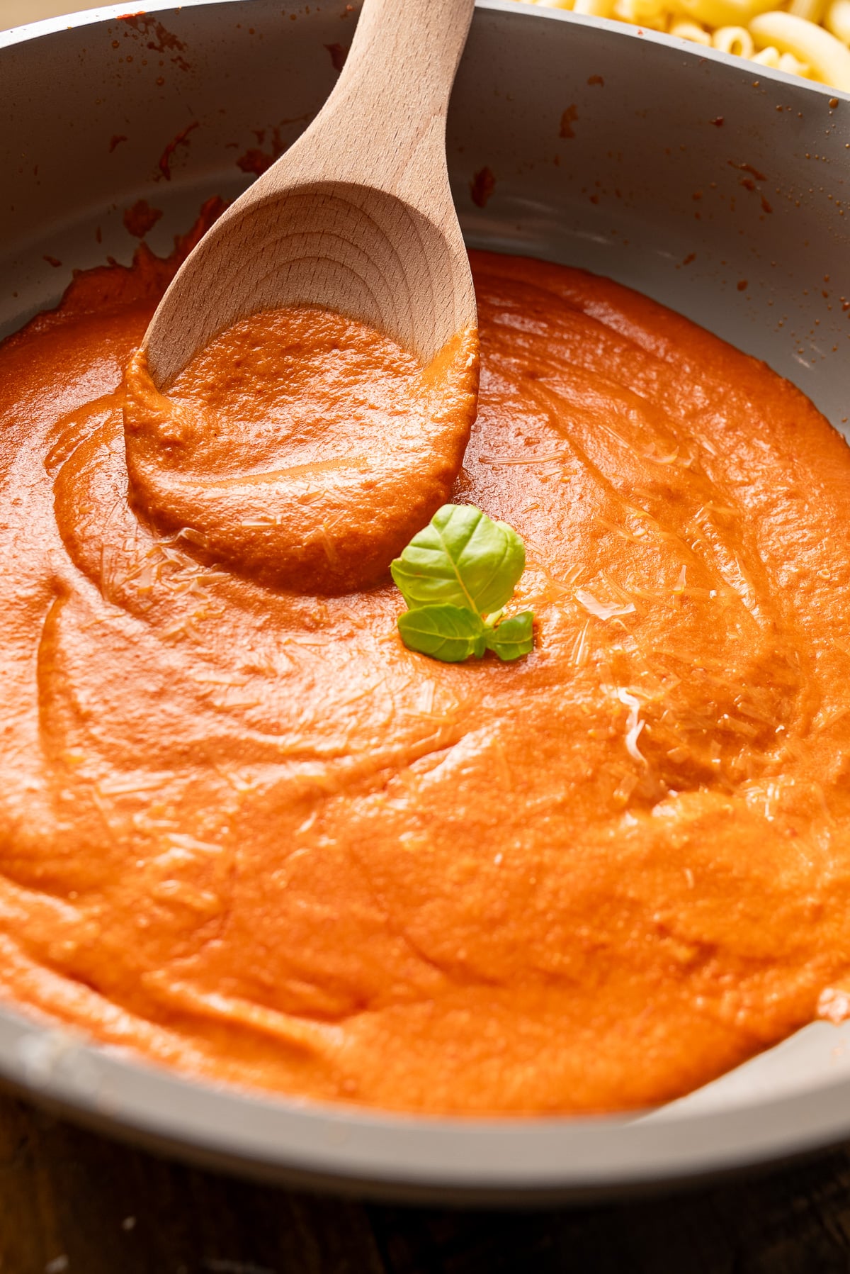 vodka sauce in pan with spoon