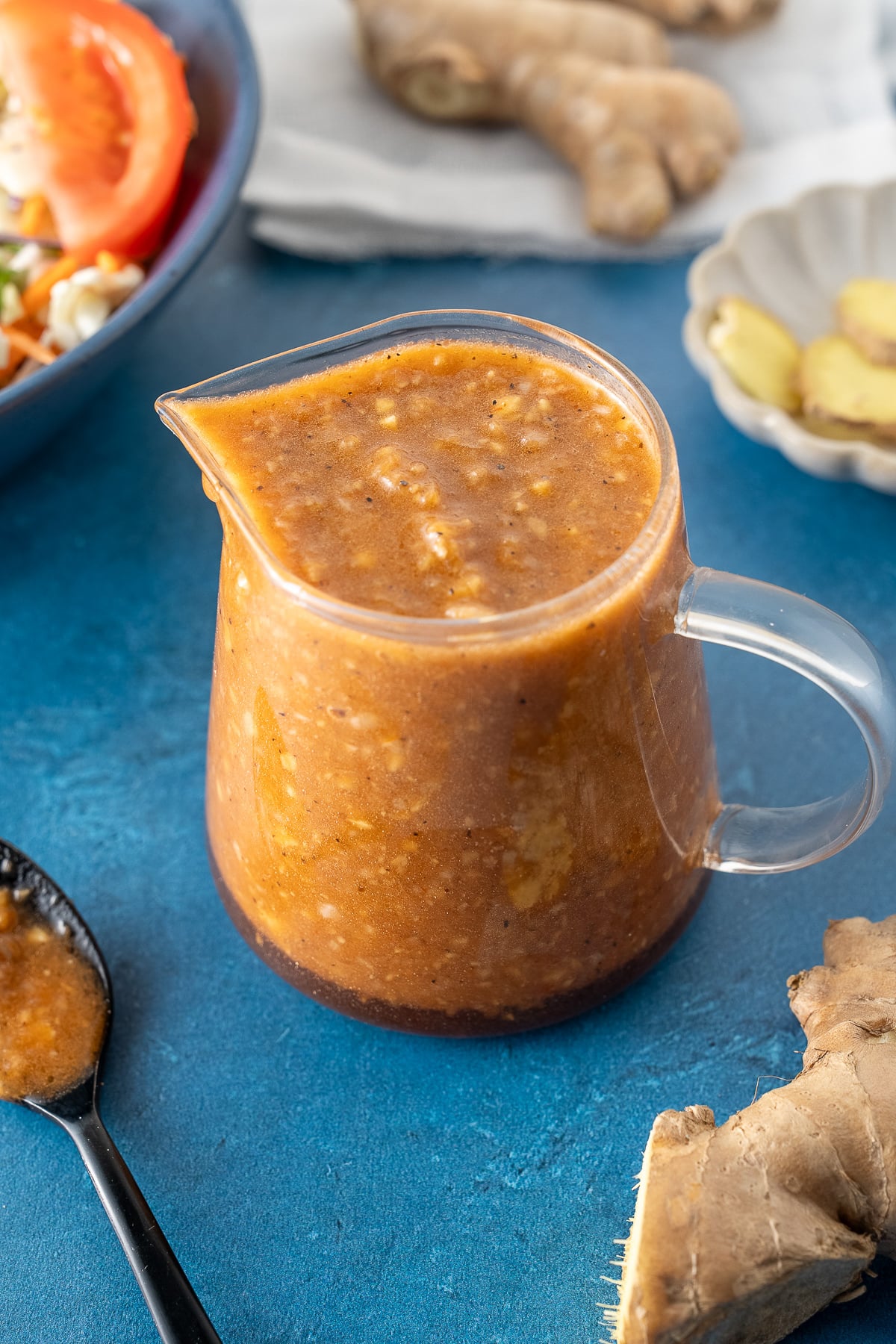 ginger dressing in glass bottle