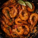 Jamaican pepper shrimp in black pan